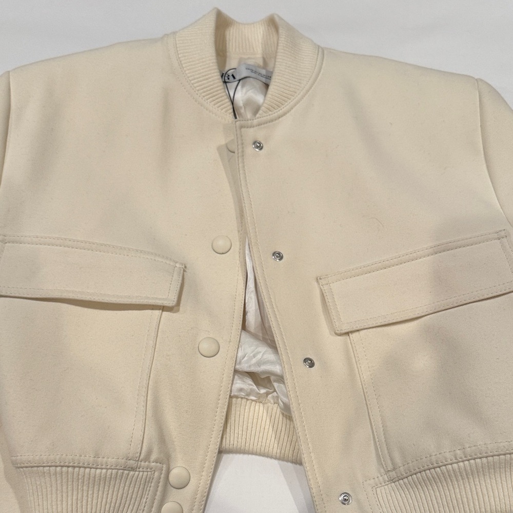 Zara Cream cropped Bomber Jacket